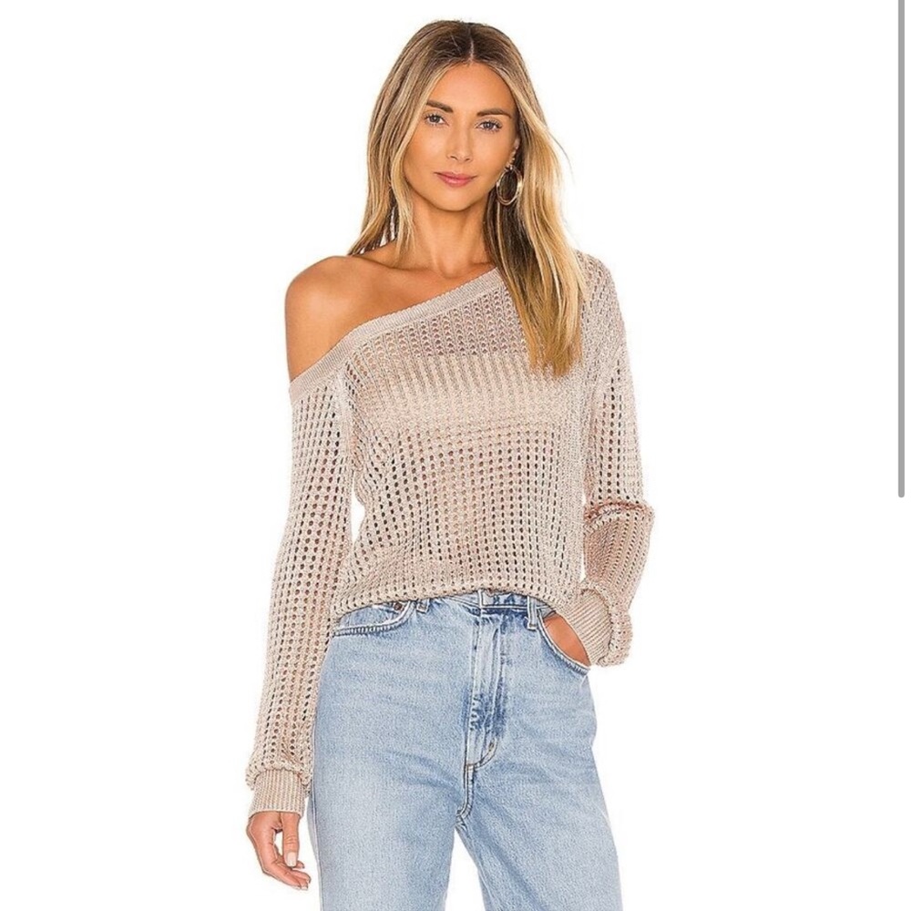 LNA Cream Off-the-Shoulder Sweater with Relaxed Fit